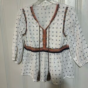 CATO Boho Style Blouse - White Black and Pink - Size M